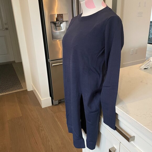 Sans & Sans from Singapore 3/4 Slv Crew Neck Knit Tunic Front Slit Blue Sz S/M - Picture 5 of 14